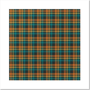 Tartan - Brown, Ocean Blue and Gold on a dark background Posters and Art